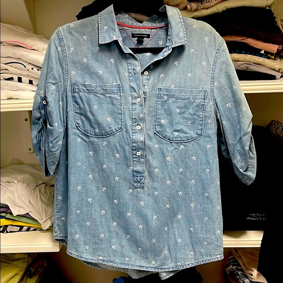 Faded Denim Anchor Top Tommy Hilfiger Size Large - Picture 1 of 5